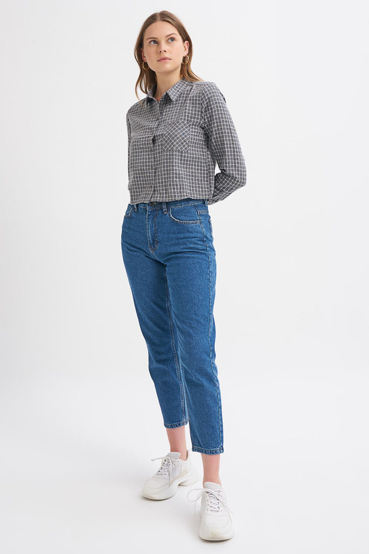 Tek Cepli Ekose Gömlek Gri