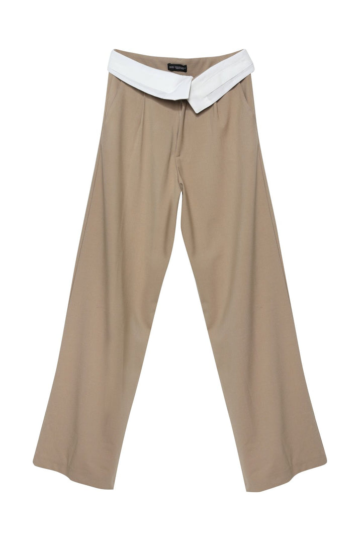 Belt Detailed Fabric Trousers Beige