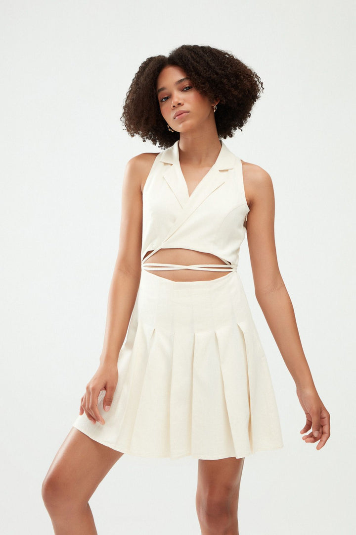 Cut Out Bağlamalı Elbise Naturel