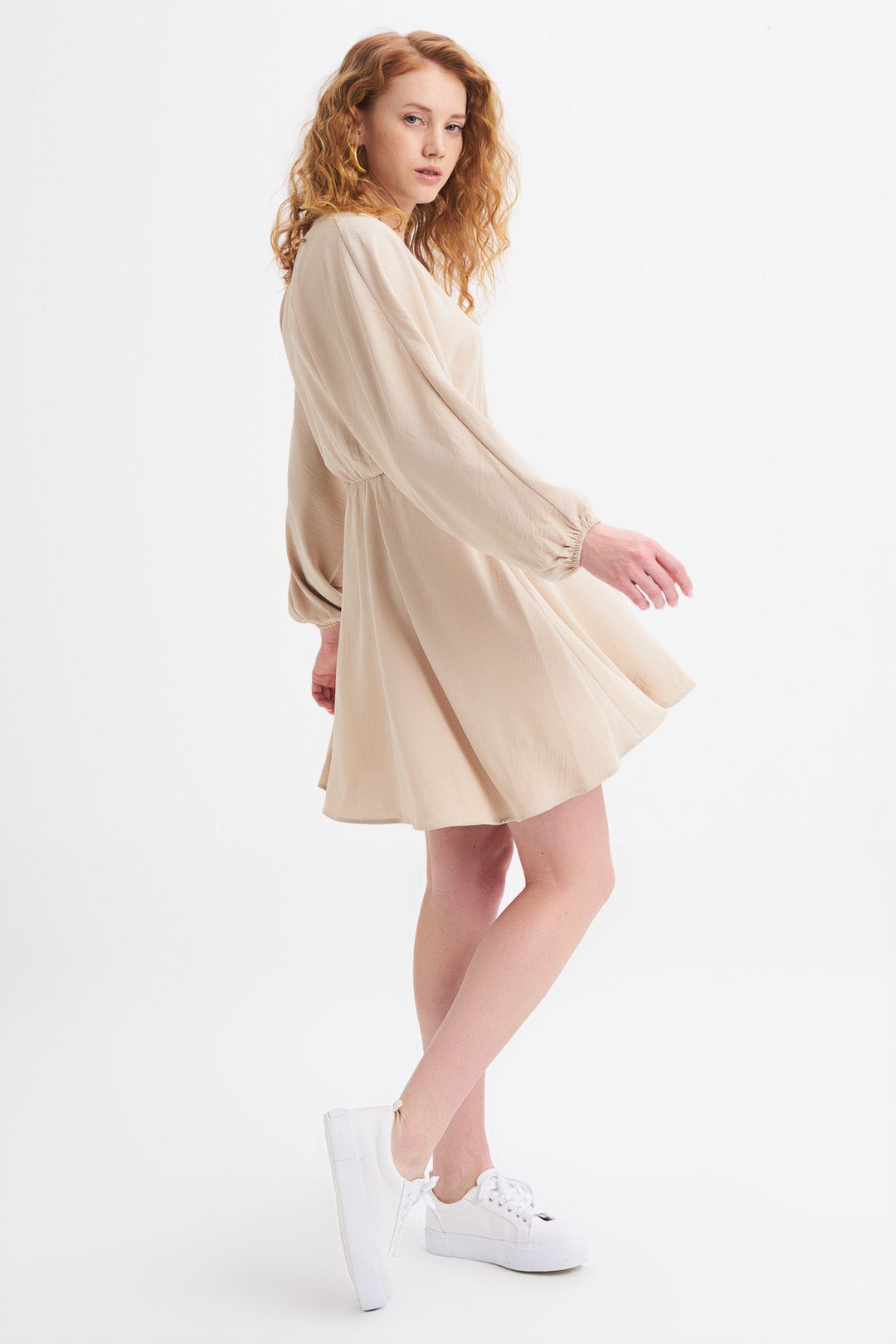 V Neck Midi Dress Stone