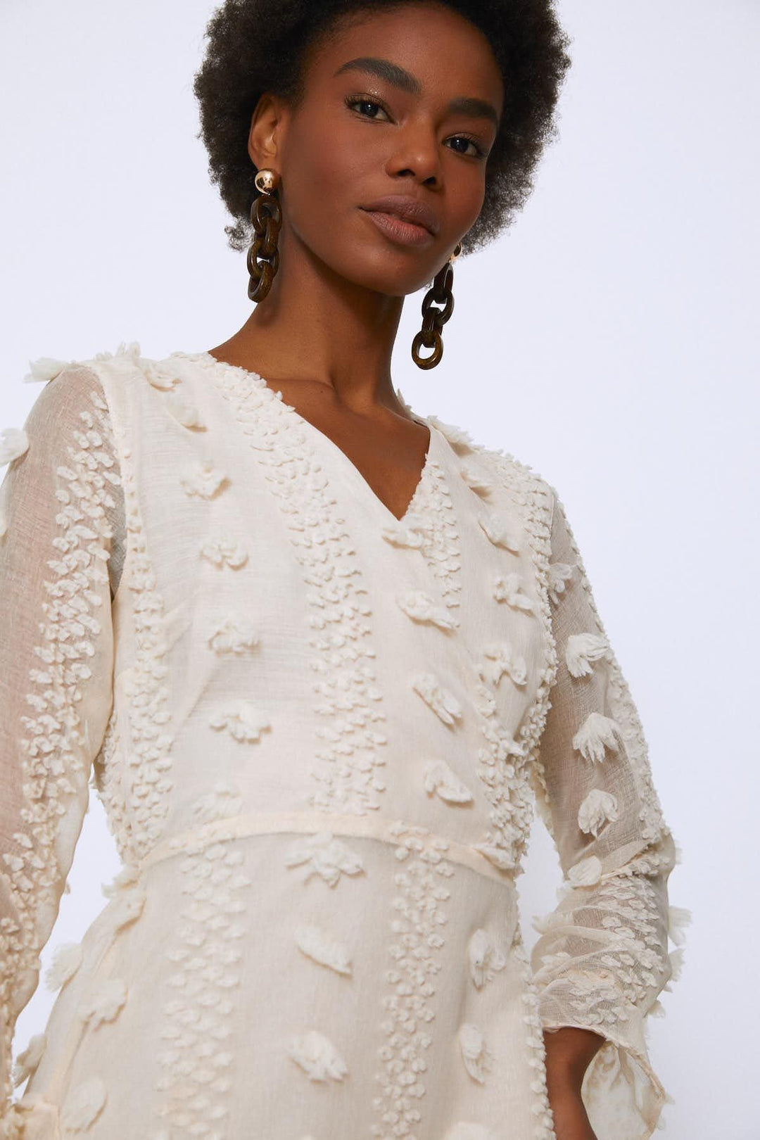 Double Breasted Lace Dress Beige