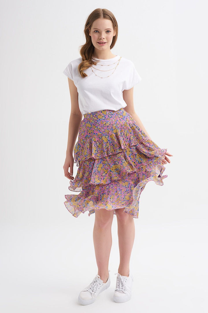 Patterned Tiered Midi Skirt Lilac