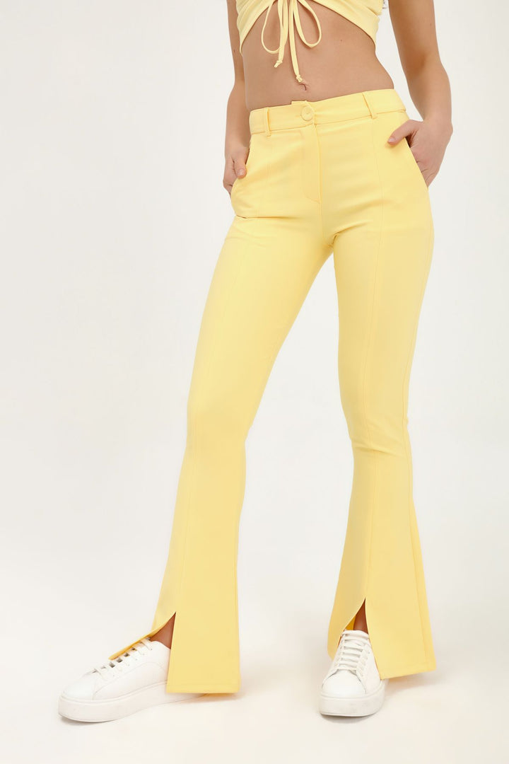 İspanyol Paça Yüksek Bel Pantolon Sarı