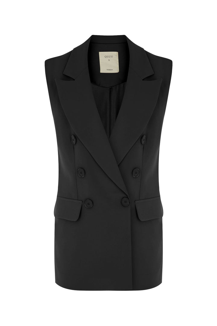 Kruvaze Yelek Ceket Siyah