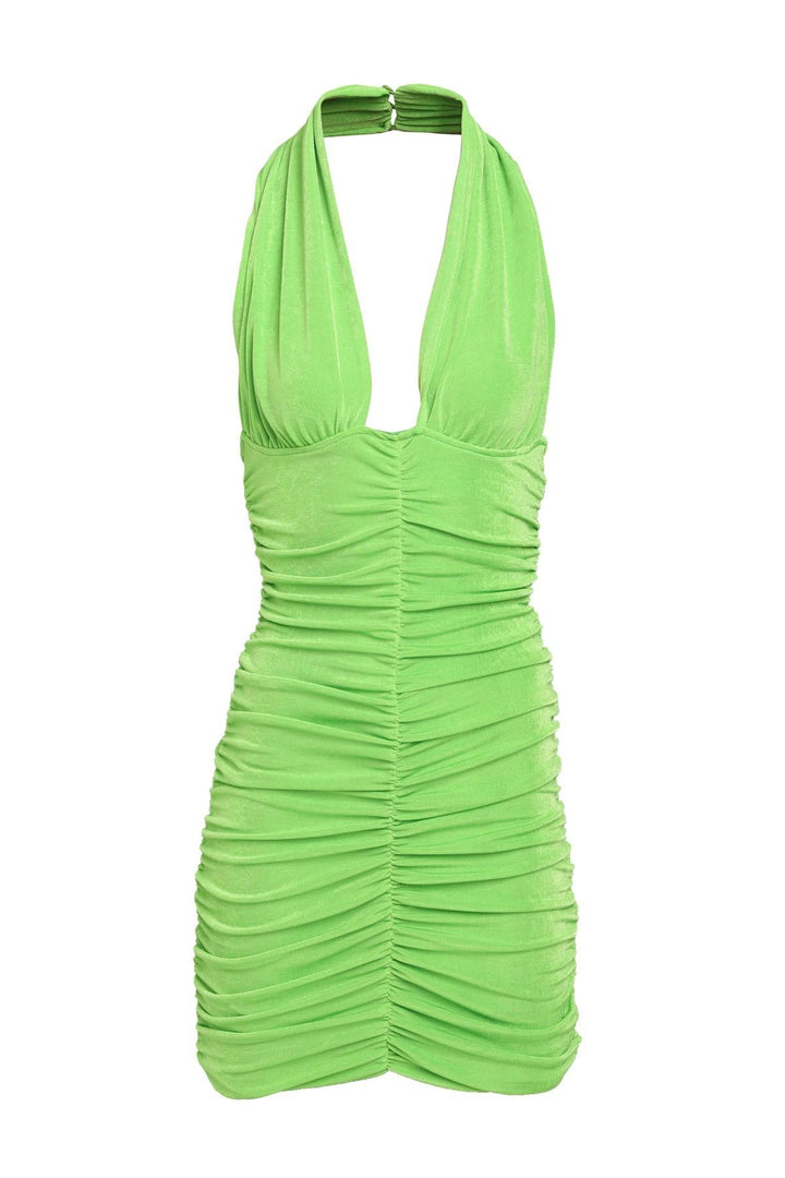 Halter Pleated Dress Neon Green
