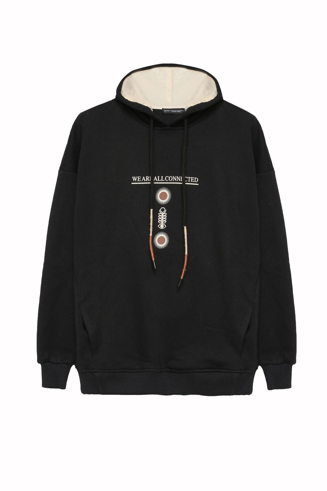 Back Print Detailed Hoodie Sweatshirt Black
