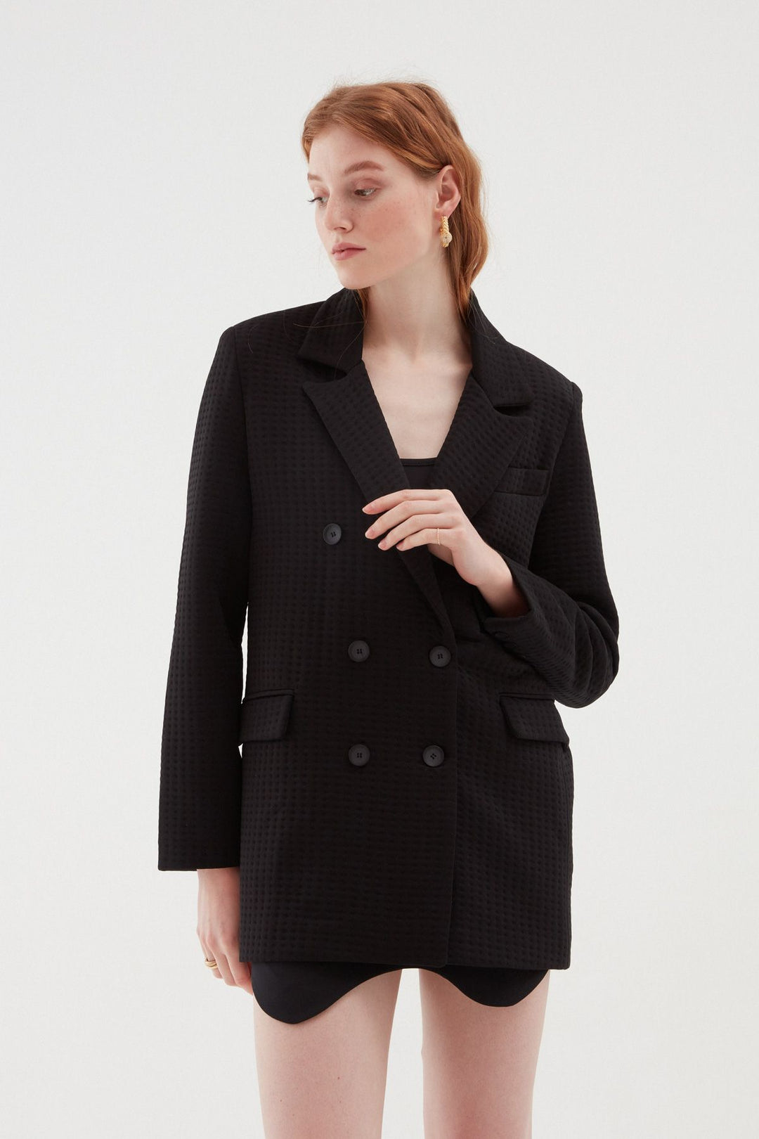 Dokulu Blazer Ceket Siyah