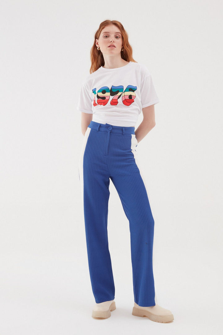 Stripe Detailed Wide Leg Trousers Indigo