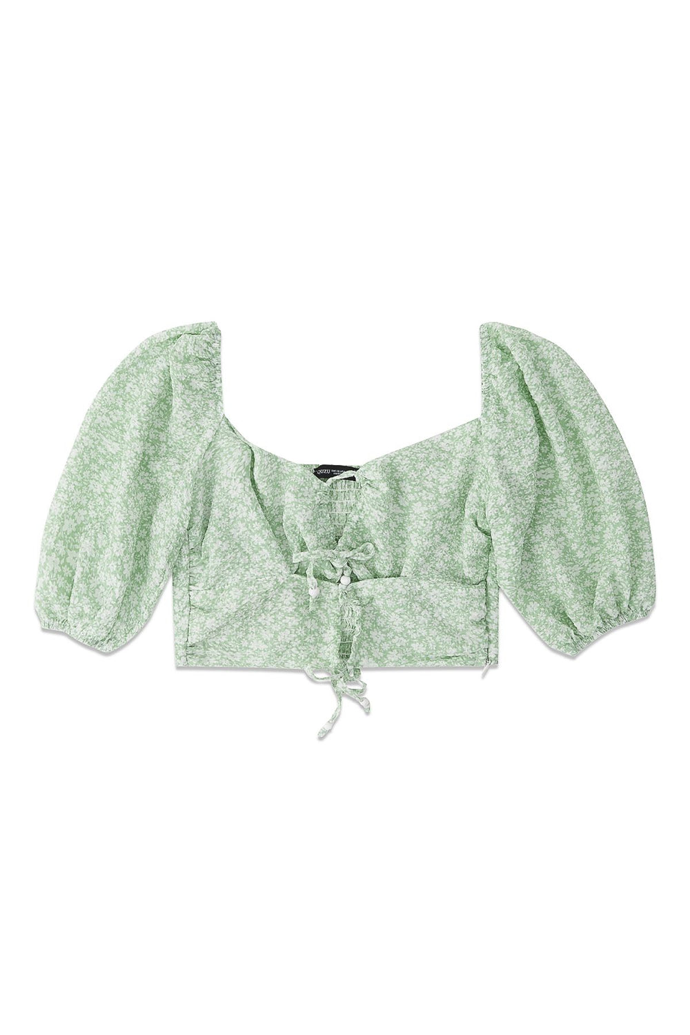 Patterned Balloon Sleeve Crop Blouse Mint