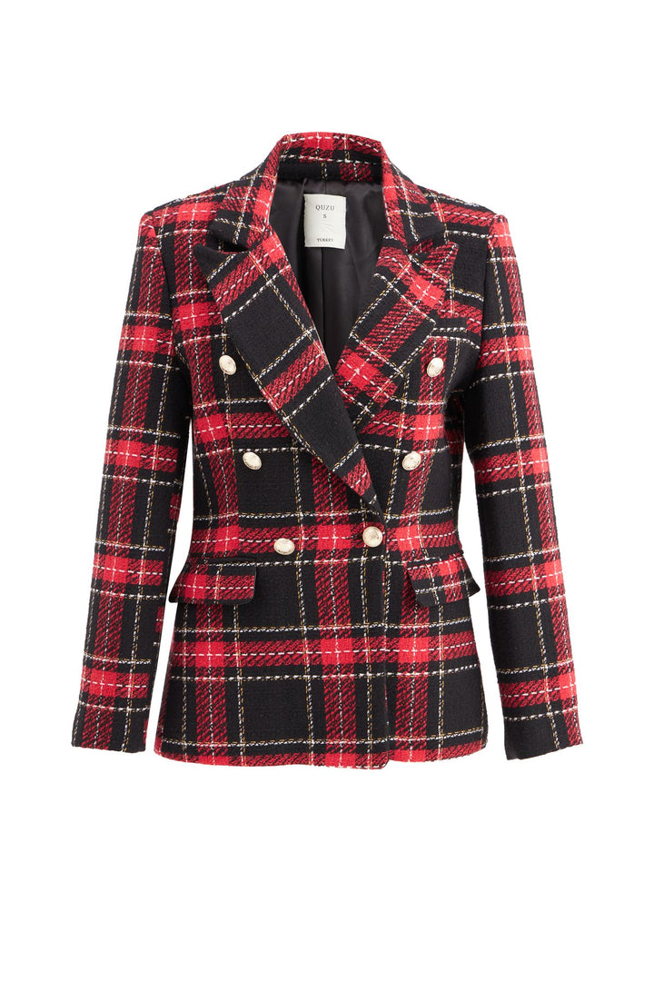 Ekose Kruvaze Blazer Ceket Kırmızı