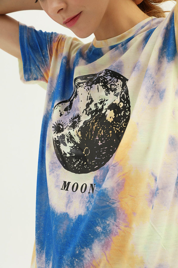 Desenli Baskılı Tişört İndigo