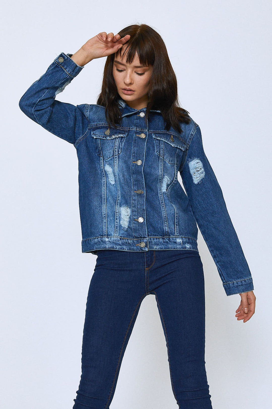 Back Printed Denim Jacket Blue