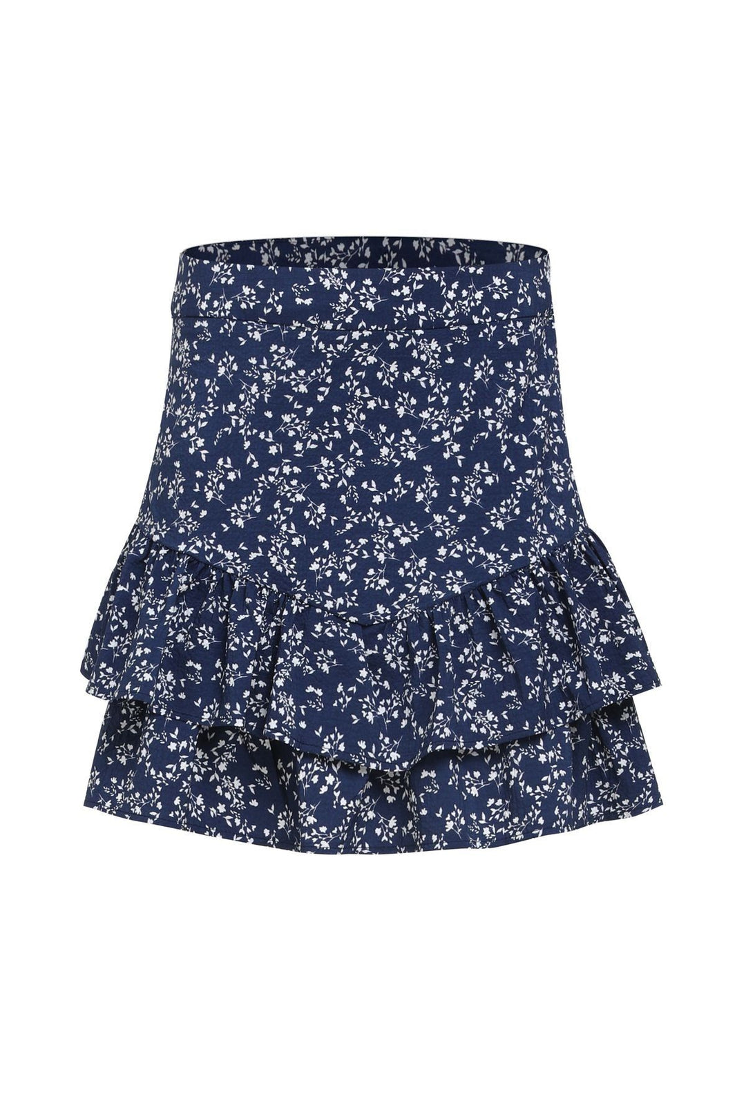 Floral Patterned Ruffle Mini Skirt Indigo