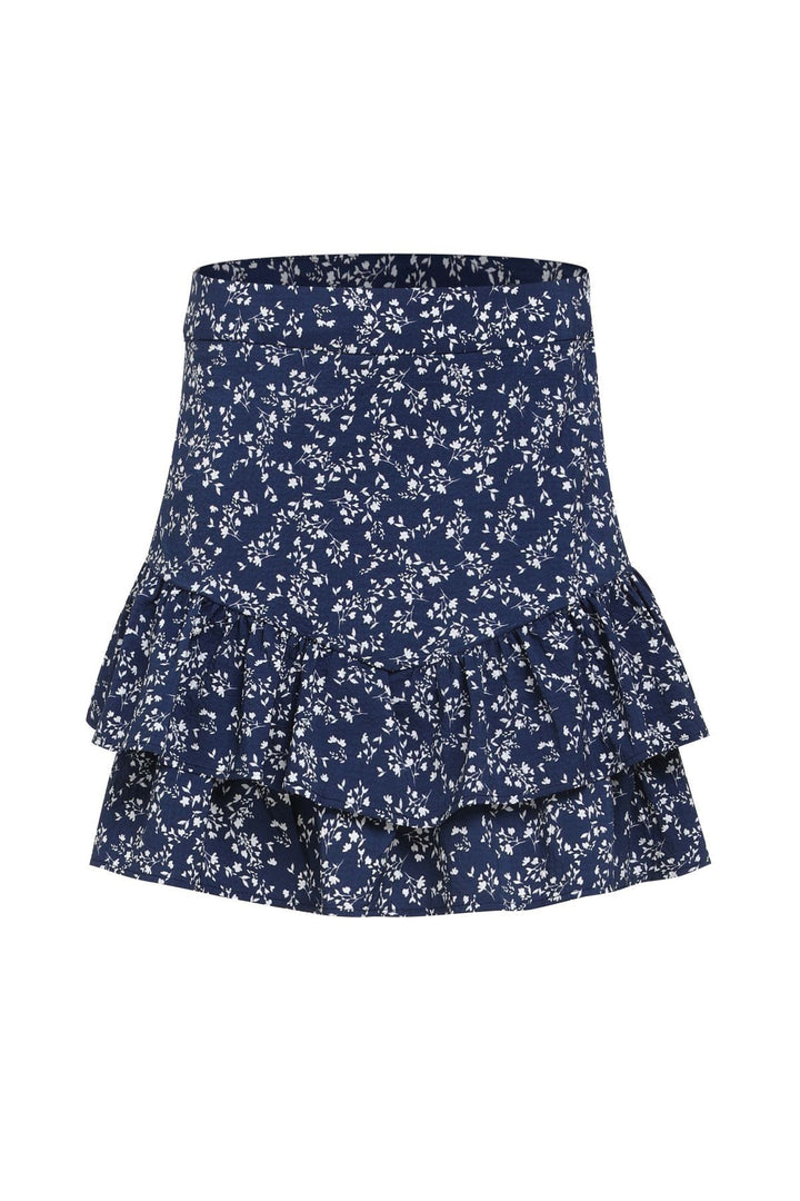 Floral Patterned Ruffle Mini Skirt Indigo