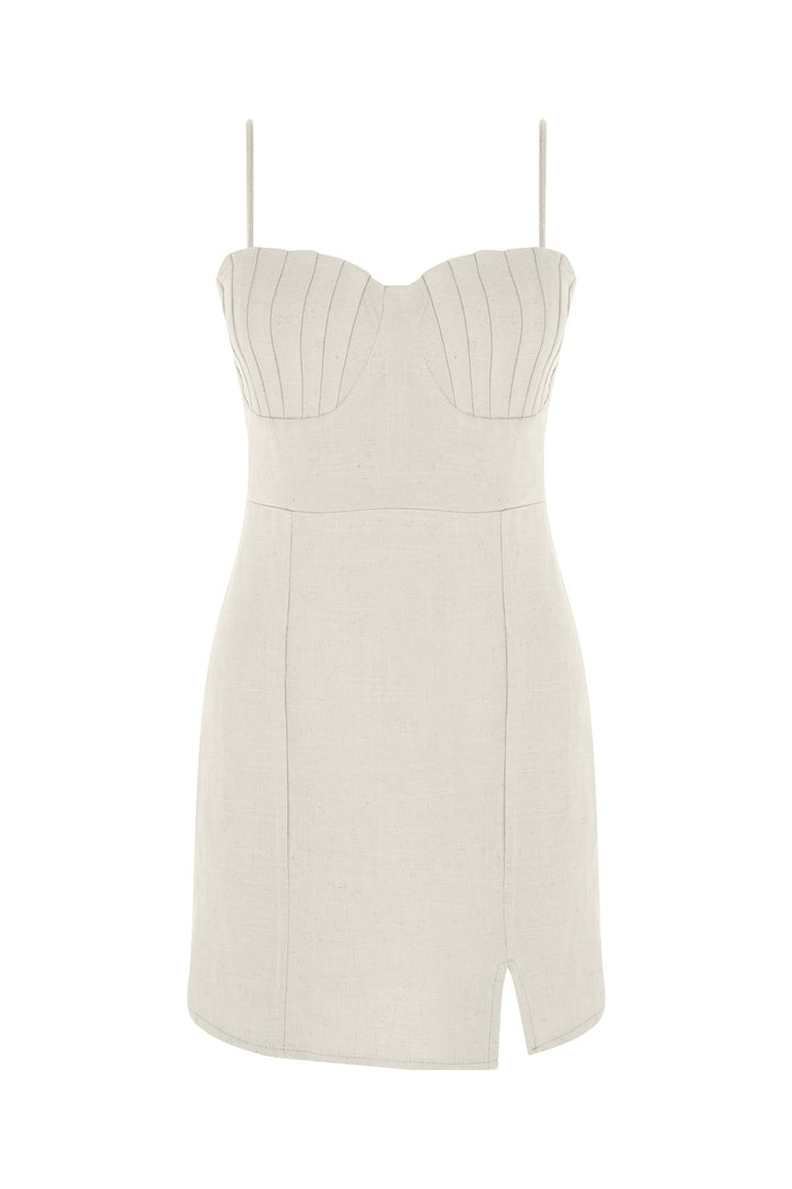 Askılı Keten Mini Elbise Naturel