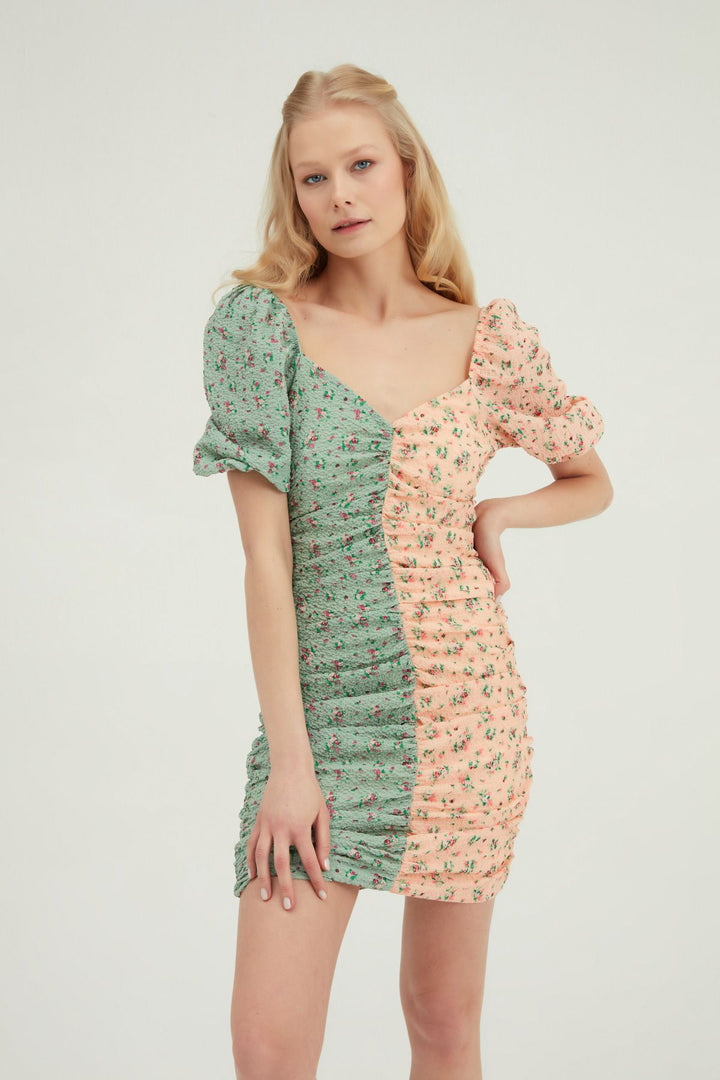 Floral Pleated Mini Dress Mint