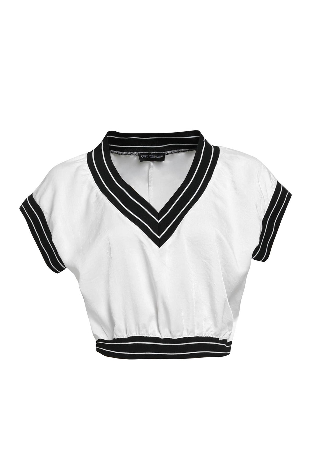 Ribanalı V Yaka Bluz Beyaz