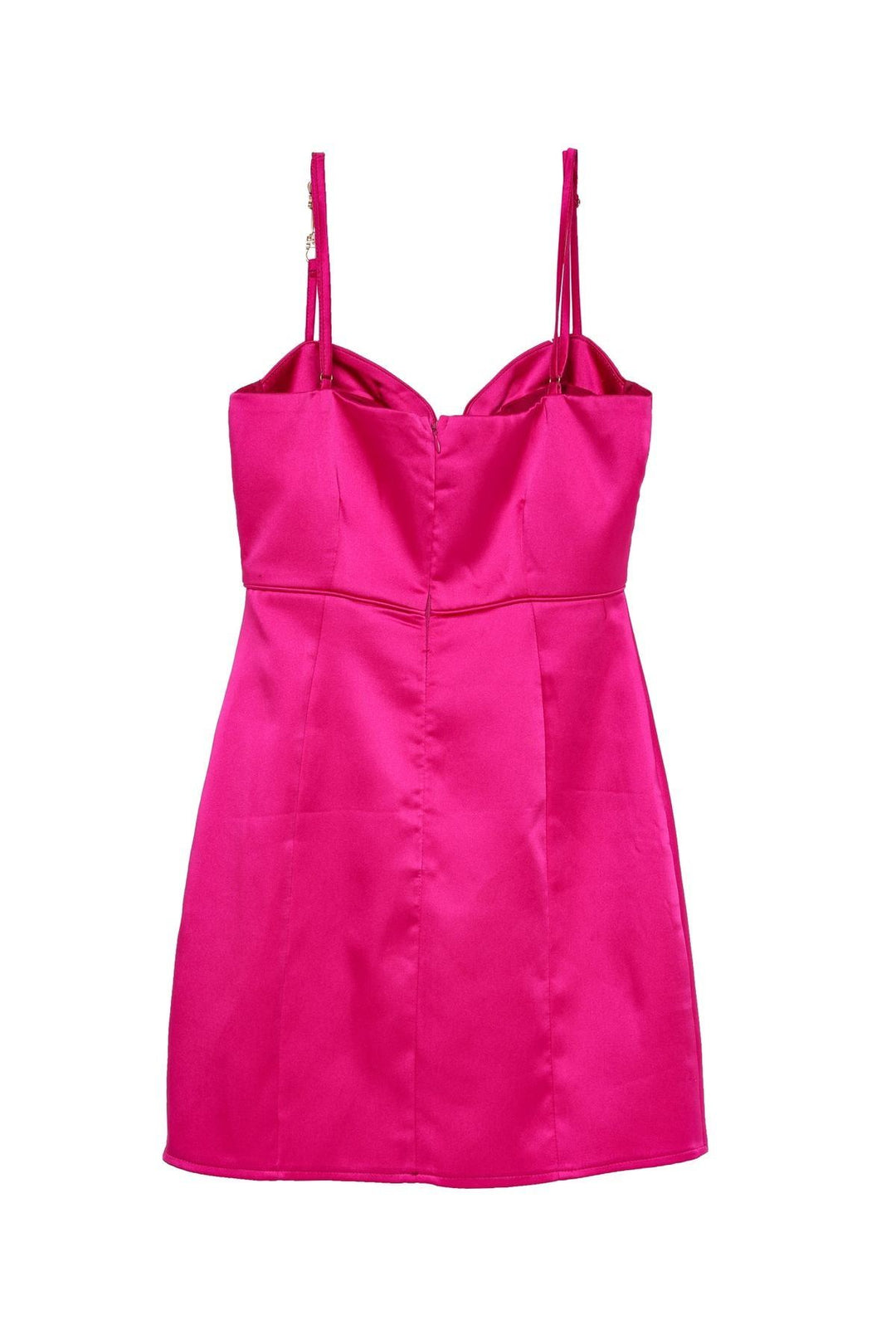 Balen Detaylı Saten Mini Elbise Fuşya