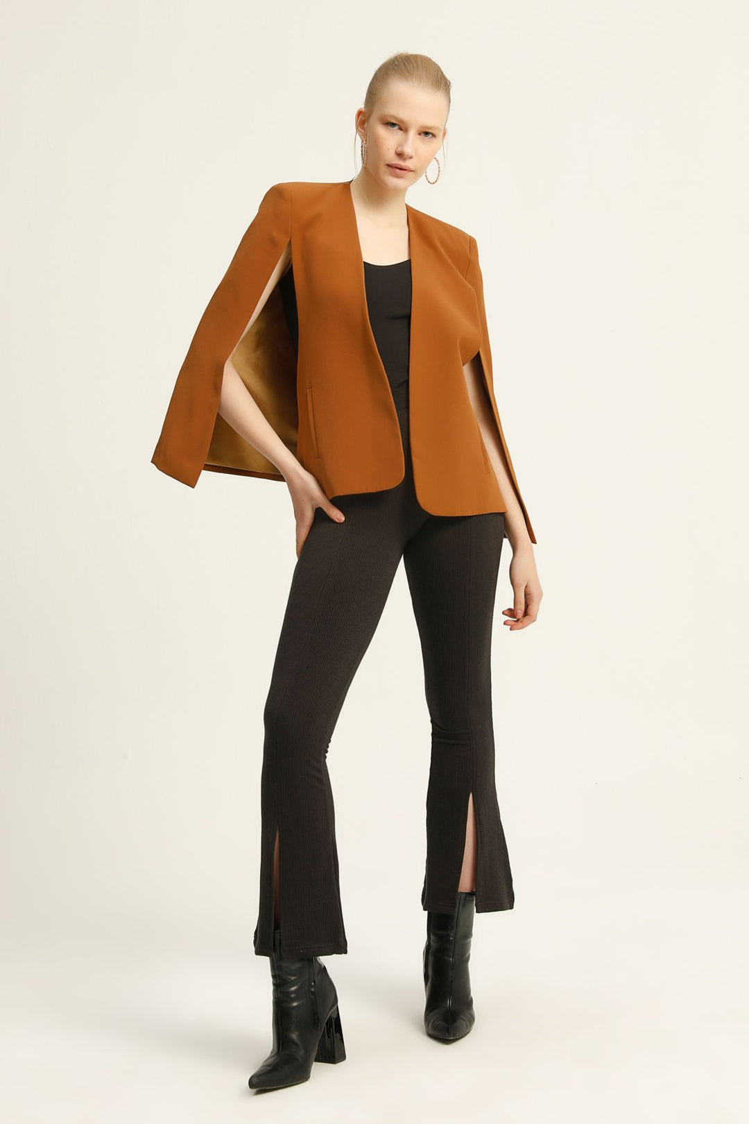 Cloak Sleeve Blazer Jacket Brown