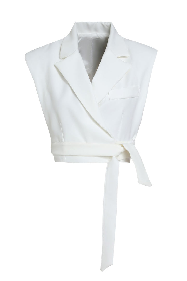 Bağlama Detaylı Crop Yelek Beyaz