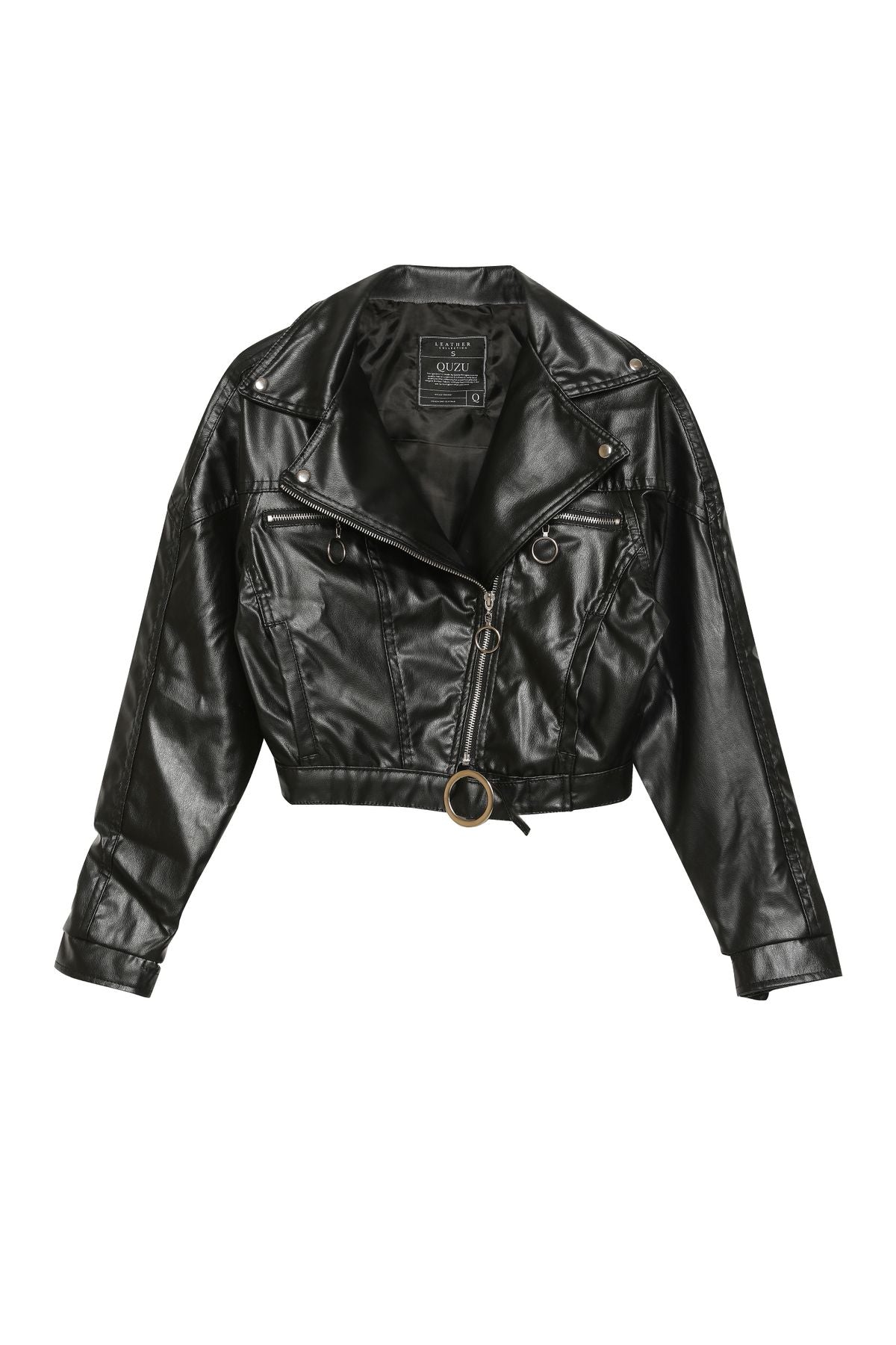 Biker Pocket Leather Jacket Black