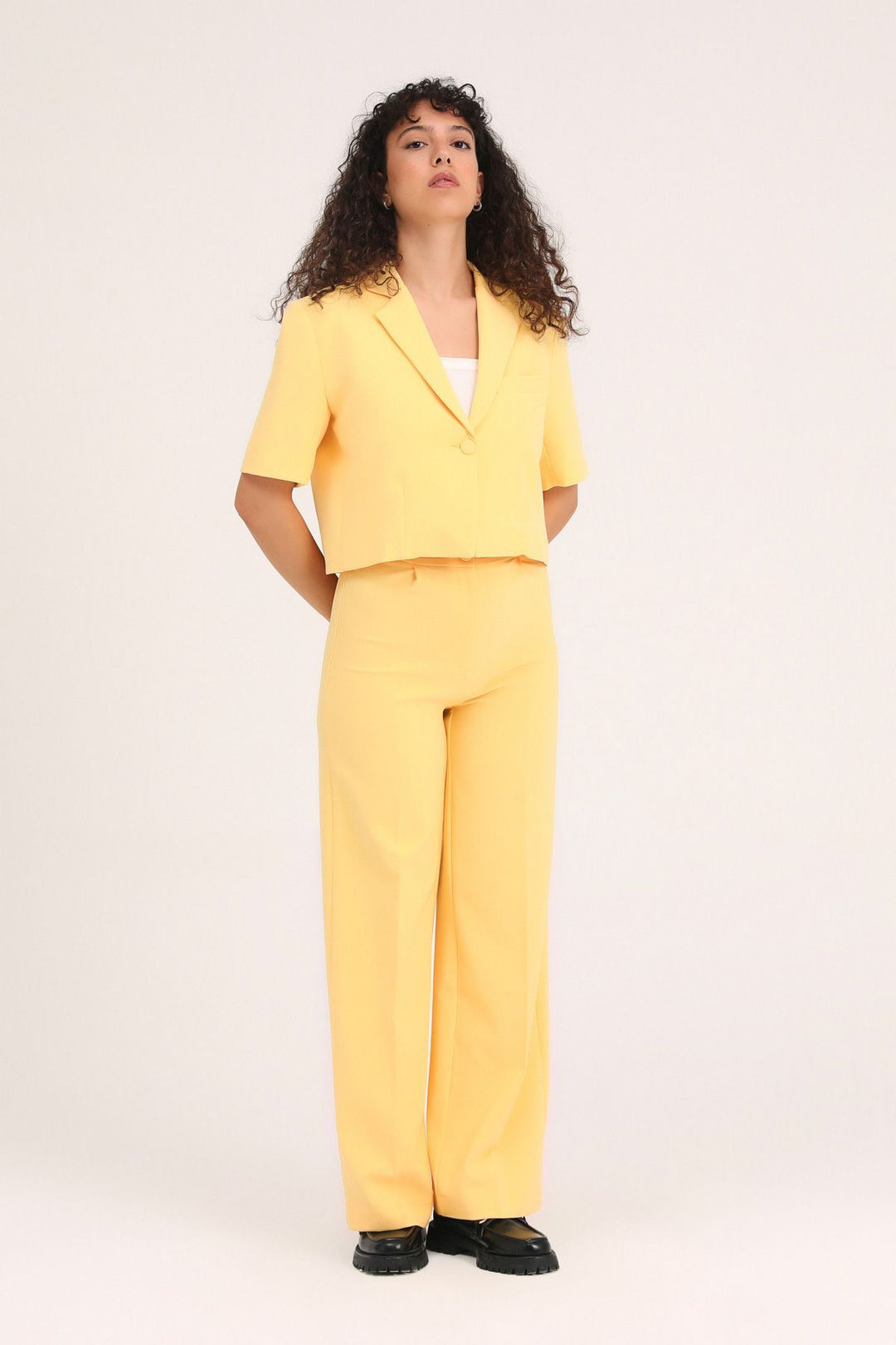 Short Sleeve Crop Blazer Jacket Yellow