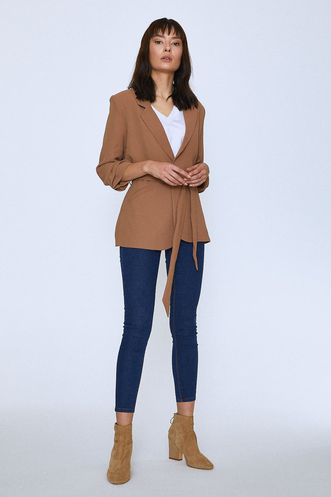 Waist Belted Fleto Pocket Jacket Brown