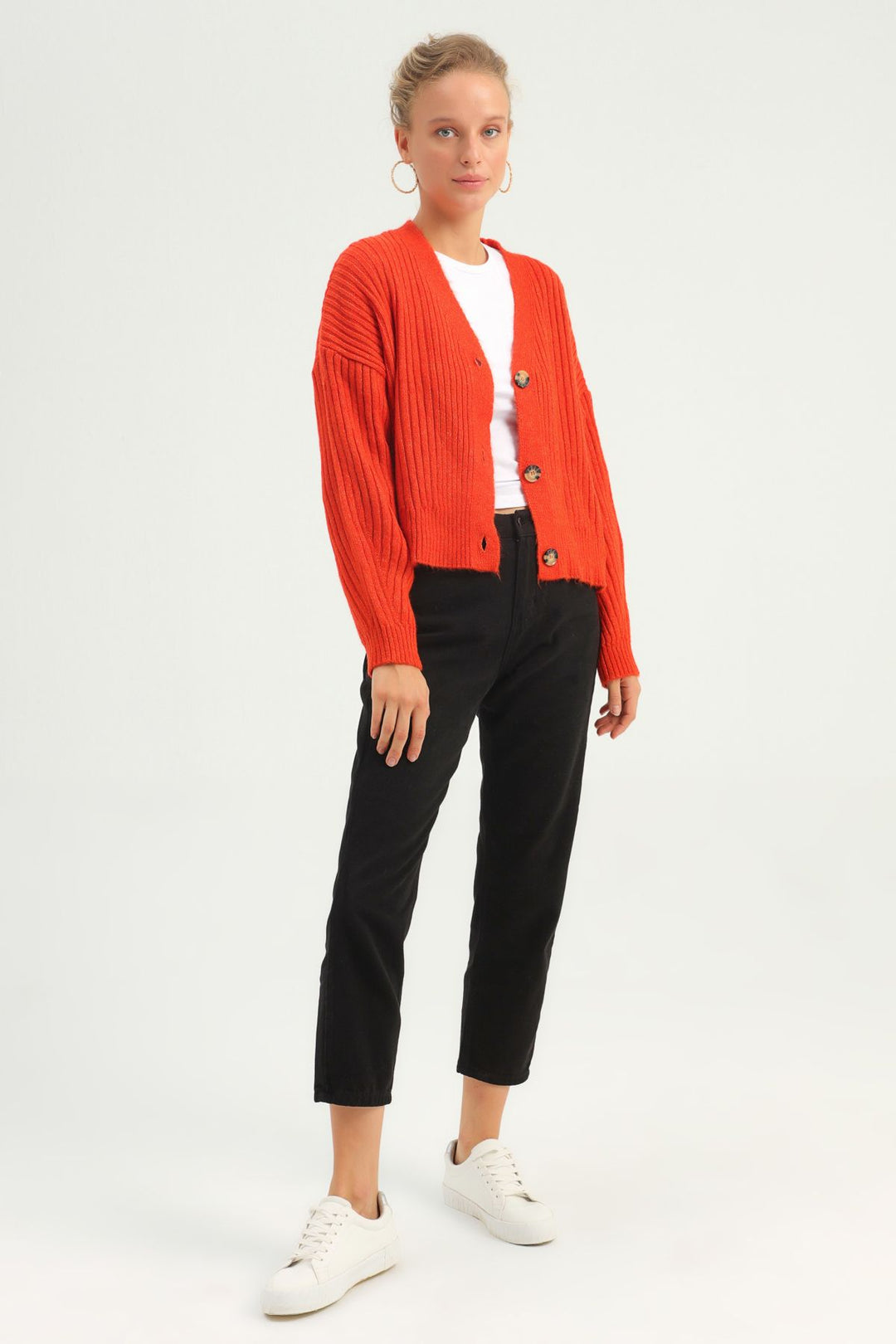 Düğmeli Hırka Turuncu