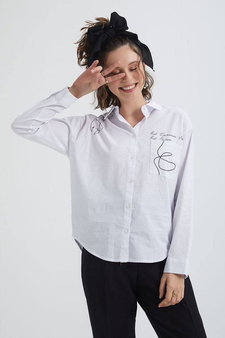Printed Long Shirt White