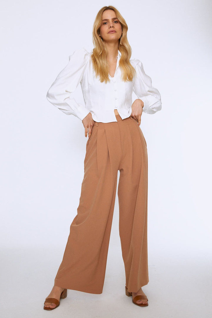 Button Front Balloon Sleeve Blouse Ecru