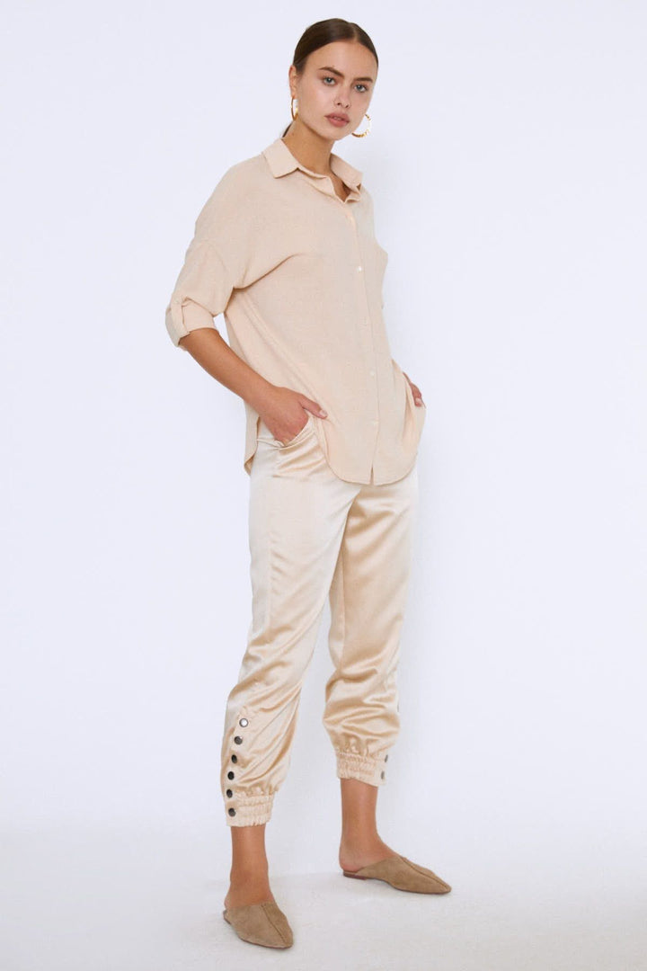 Embroidered Back Three Quarter Sleeve Shirt Stone