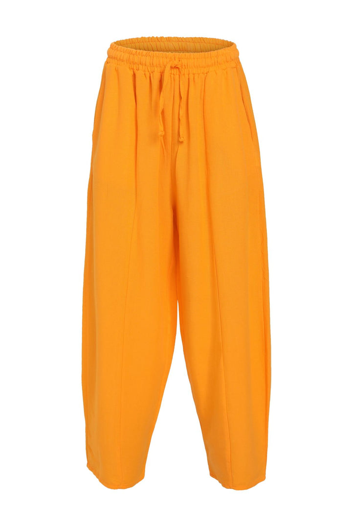 Beli Lastikli Keten Pantolon Turuncu