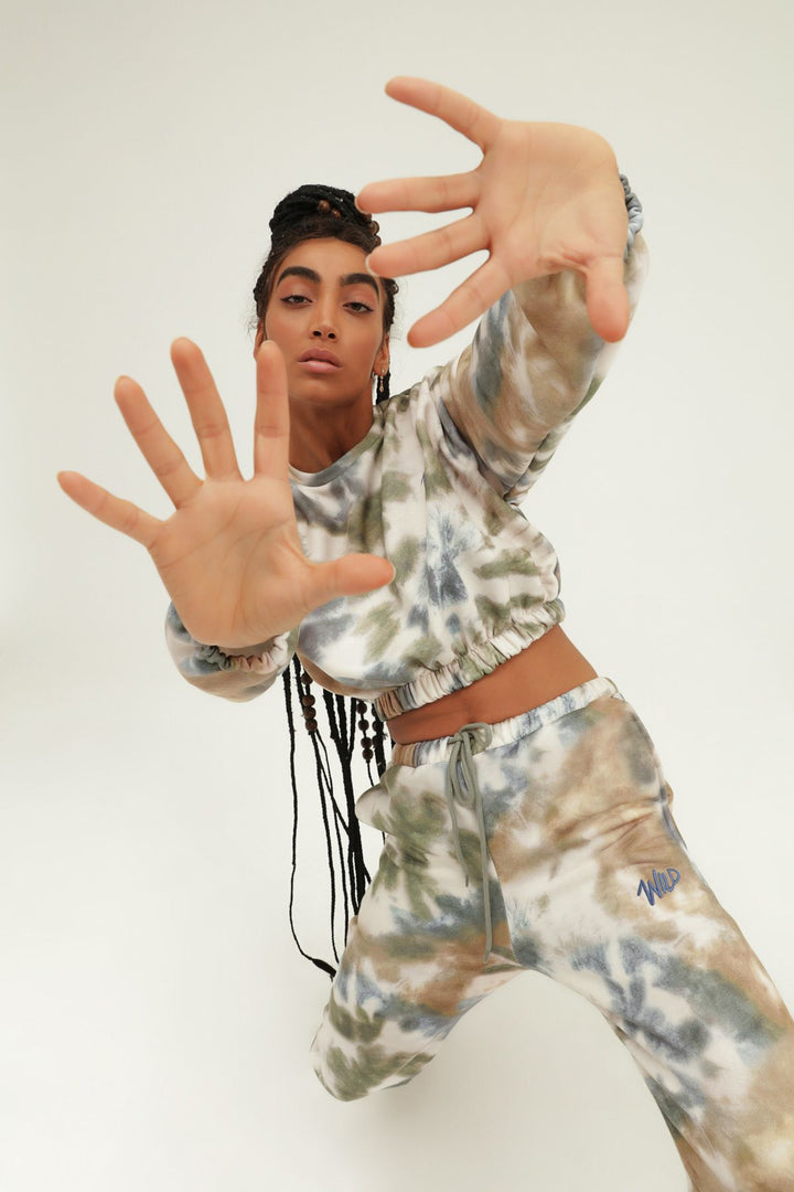 Batik Patterned Embroidered Sweatshirt Indigo