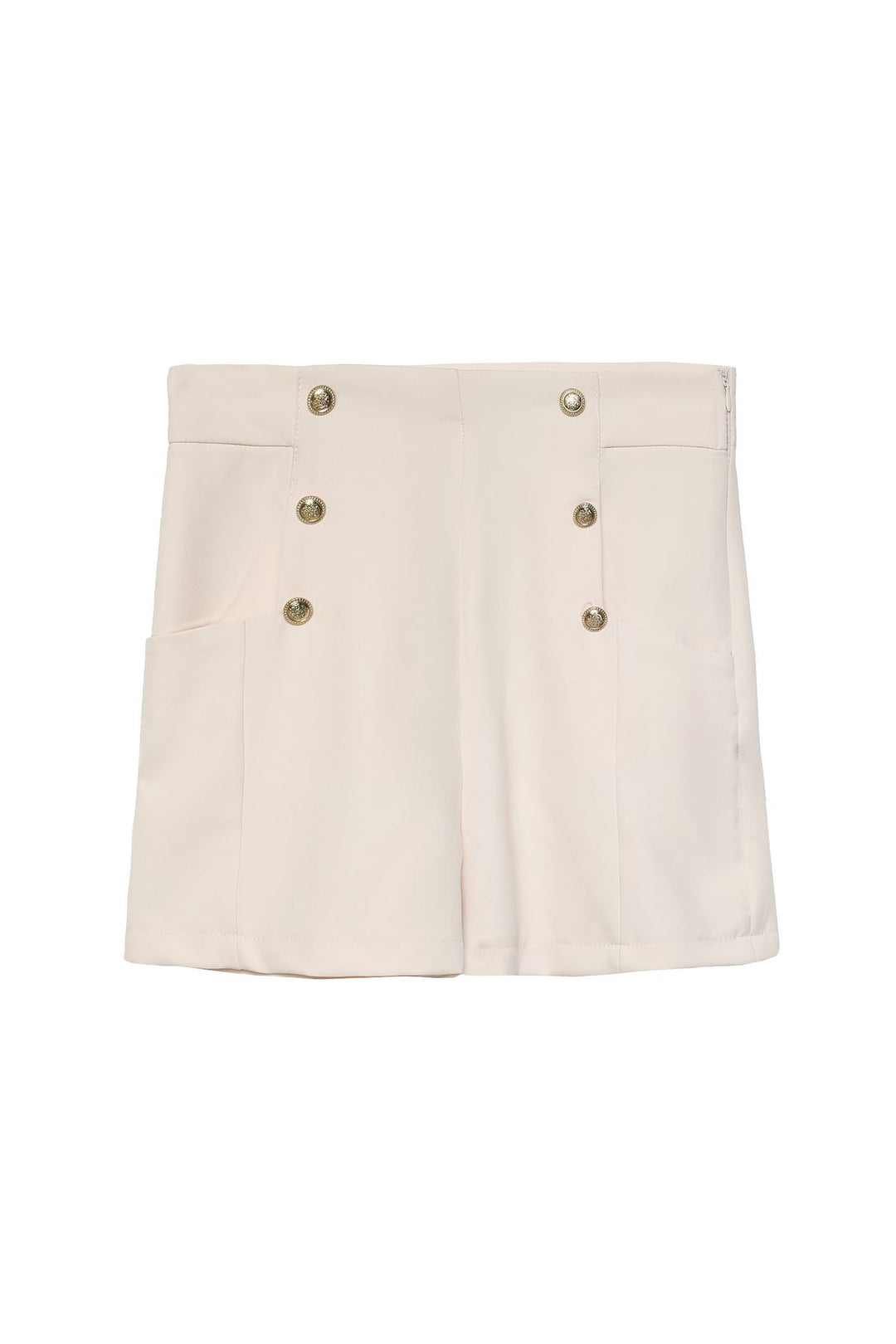 Düğme Detaylı Yüksek Bel Şort Kemik