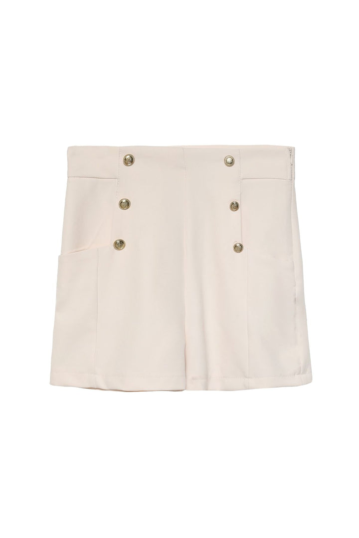 Düğme Detaylı Yüksek Bel Şort Kemik