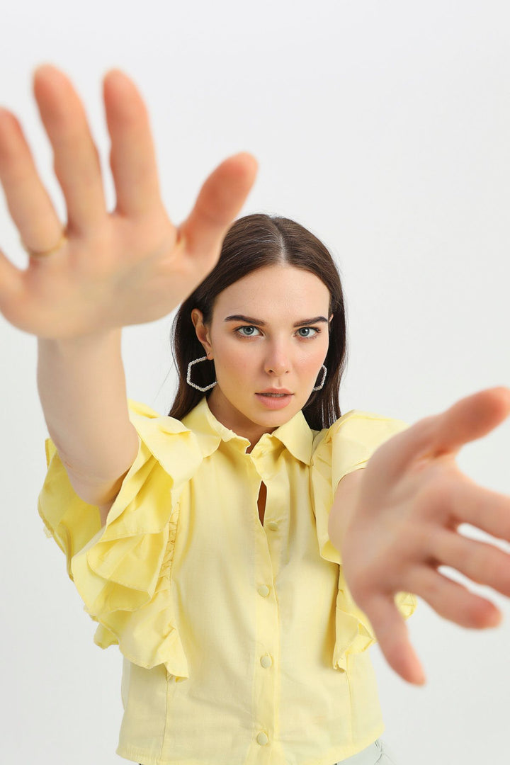 Ruffled Sleeves Shirt Yellow