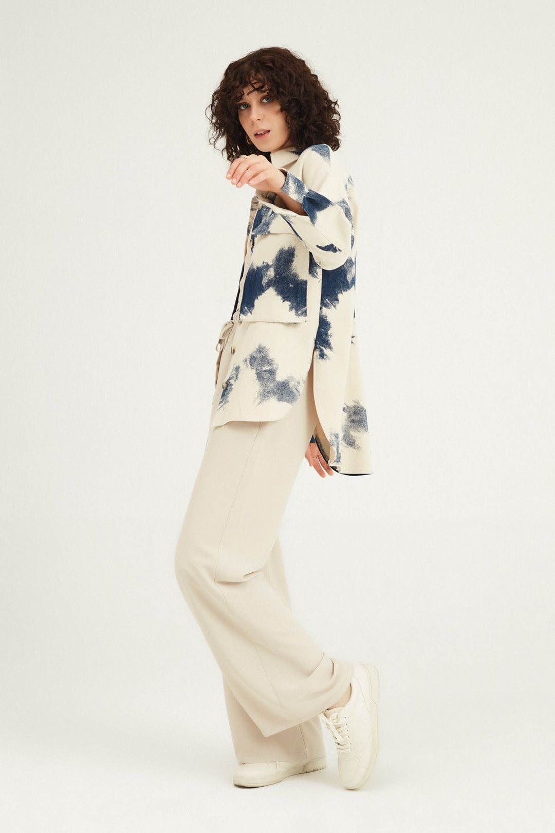 Patterned Pocket Gabardine Shirt Blue