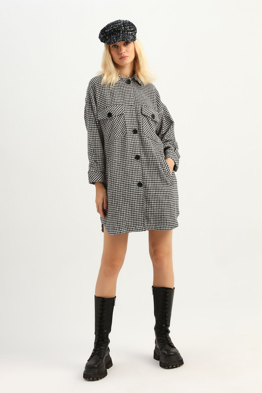 Pocket Long Shirt Jacket Black