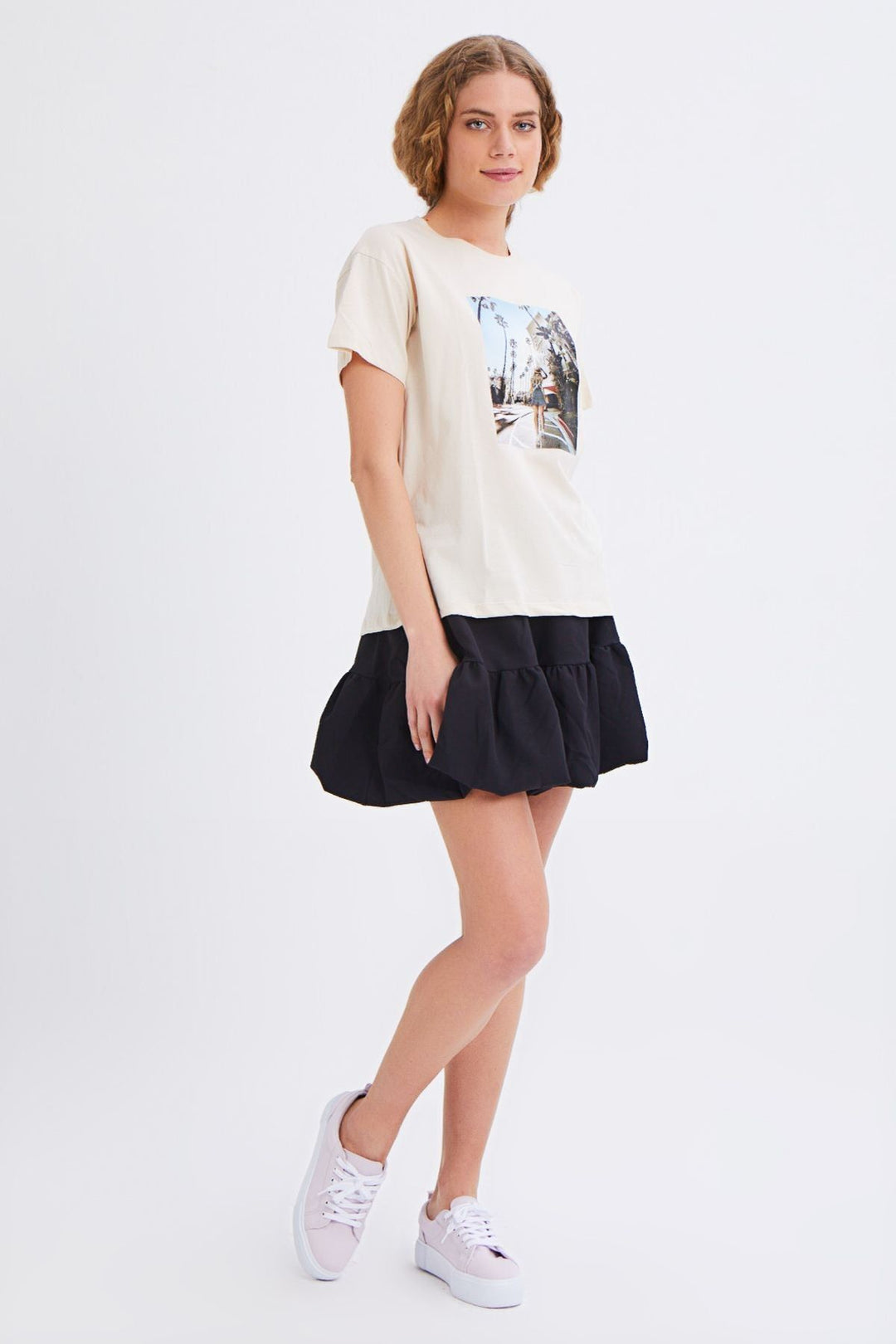 Baskılı Tişört Açık Bej