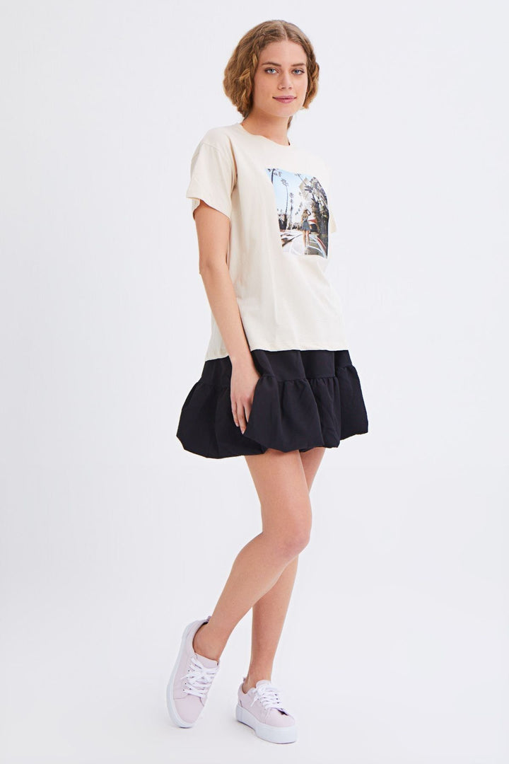 Baskılı Tişört Açık Bej