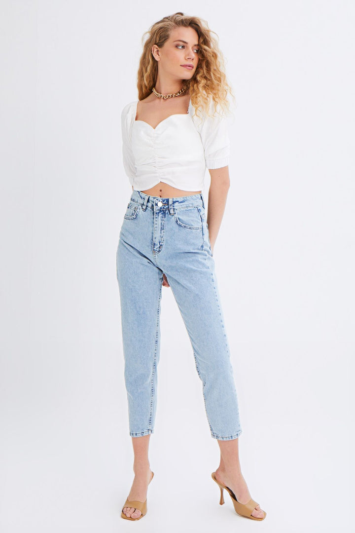 Balloon Sleeve Gipe Detailed Blouse Ecru