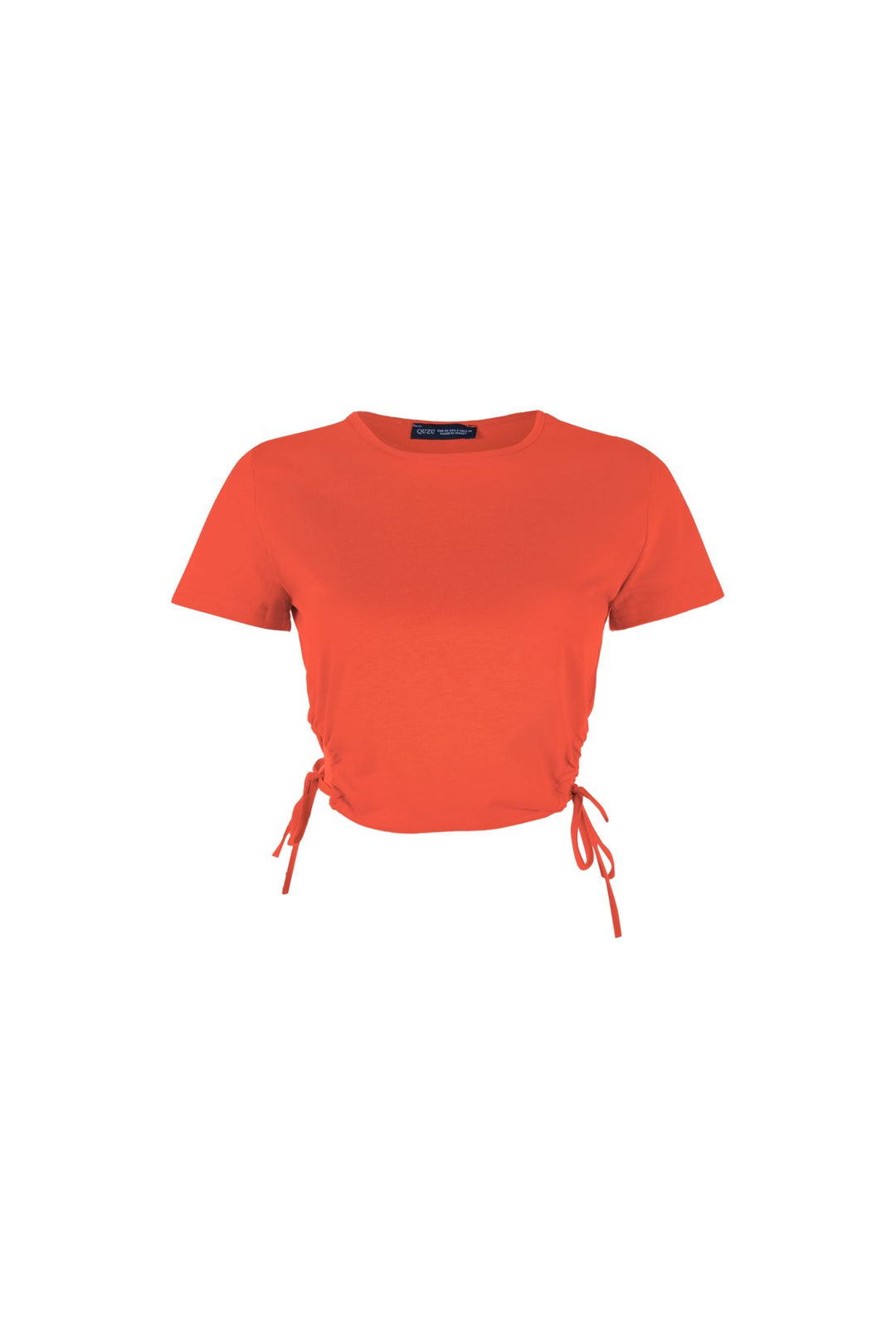 Yanları Büzgülü Dekolteli Tişört Turuncu