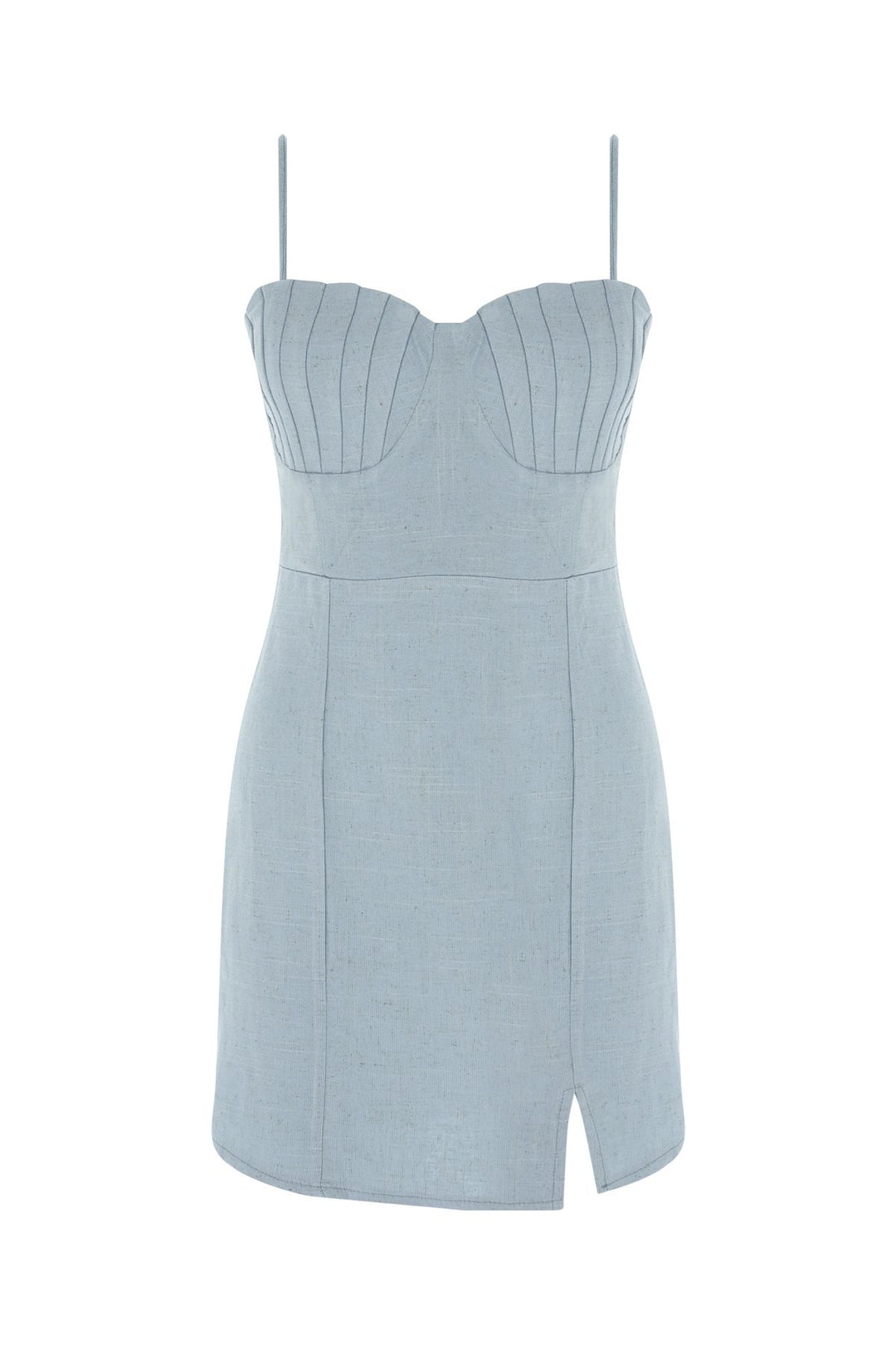 Askılı Keten Mini Elbise Mavi