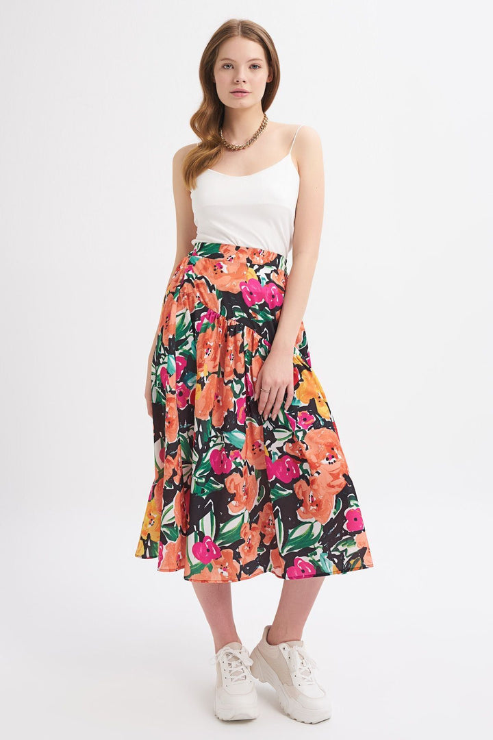 Patterned Slit Detailed Skirt Orange