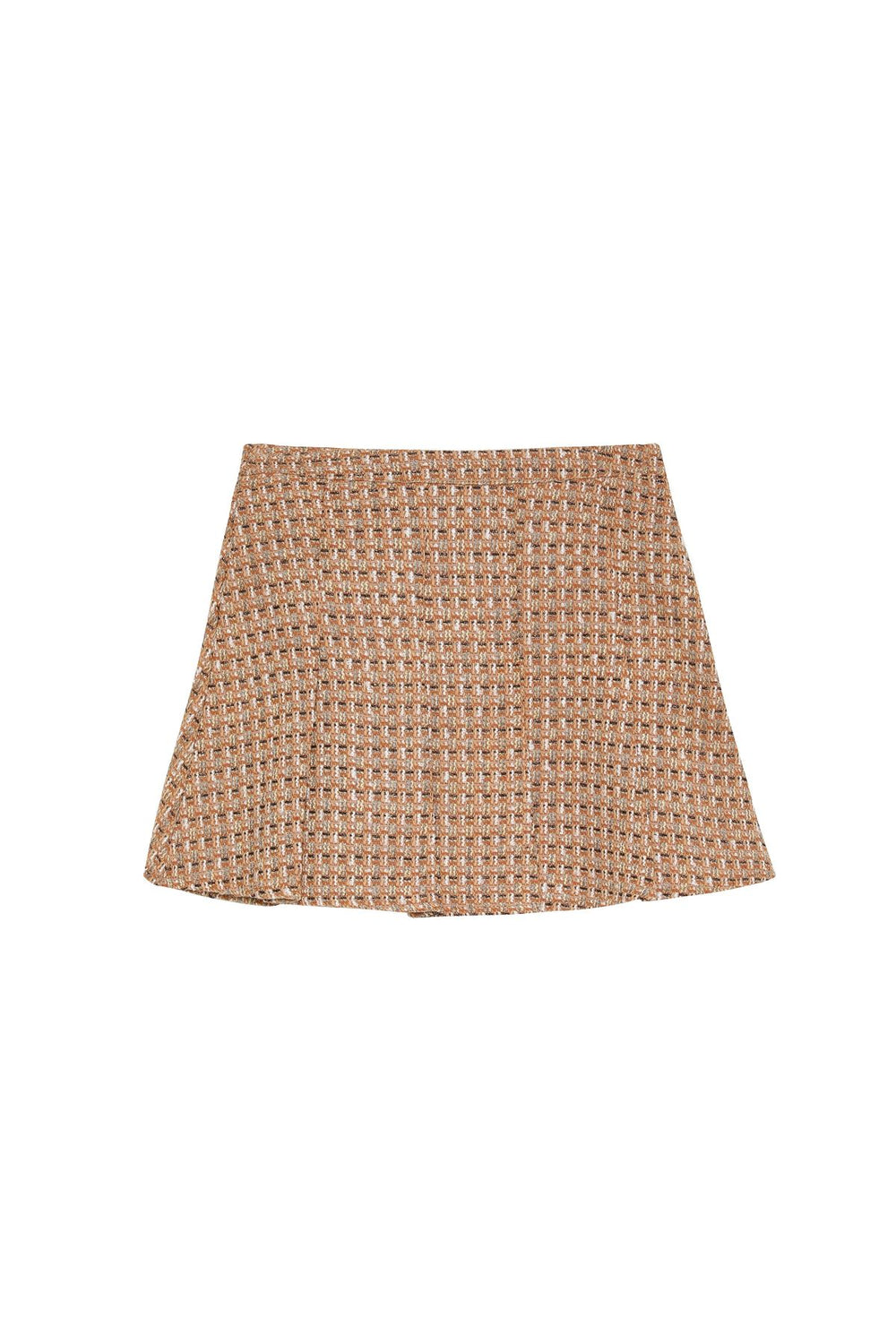 Thick Pleated Tweed Mini Skirt Brown