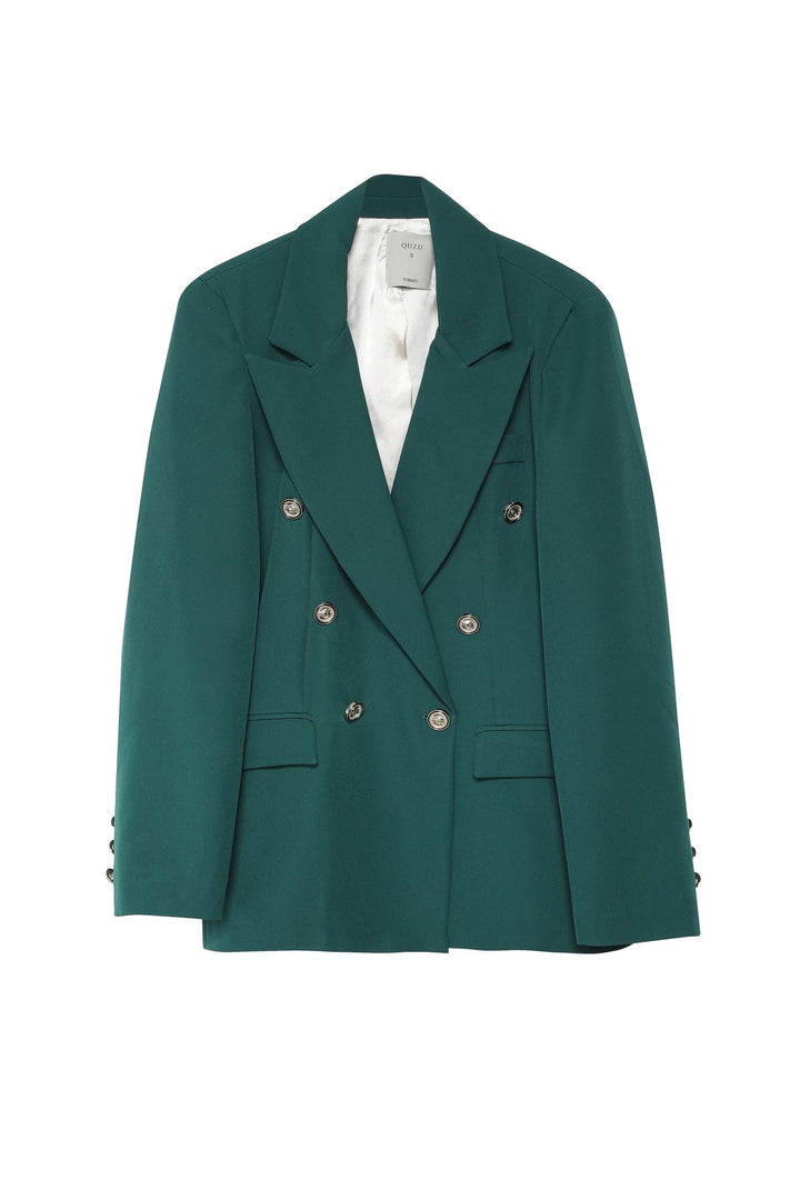 Düğme Detaylı Blazer Ceket Koyu Yeşil
