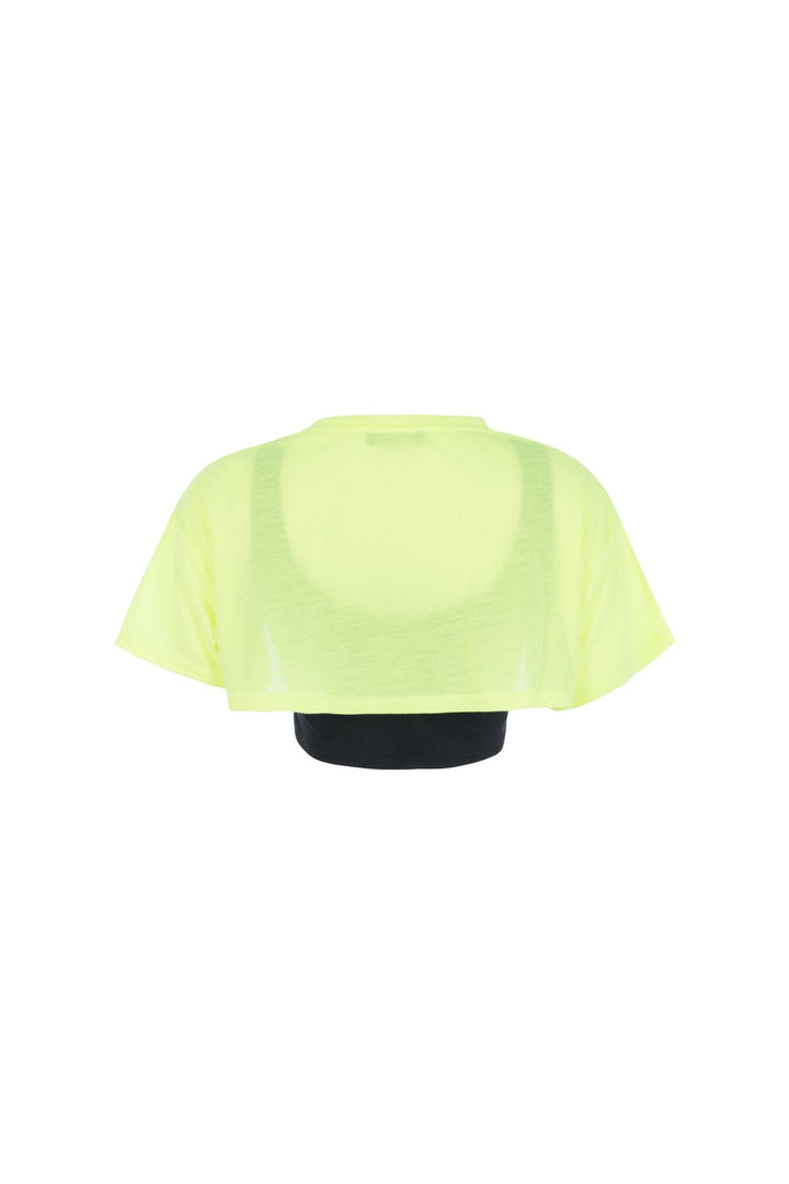 Baskılı Crop Tişört Neon Sarı