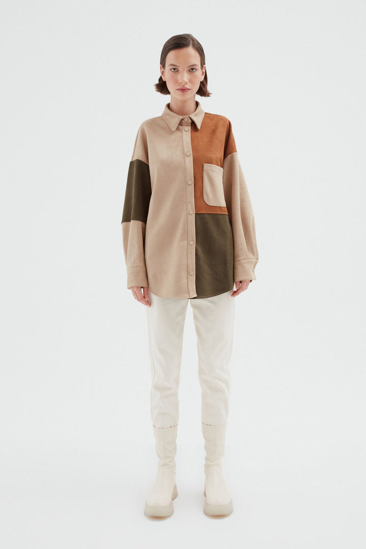 Block Suede Shirt Beige