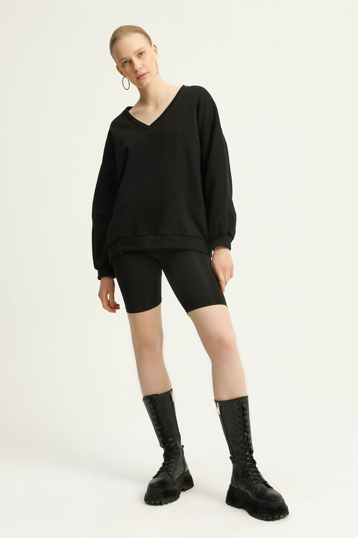 V Neck Sweatshirt Black