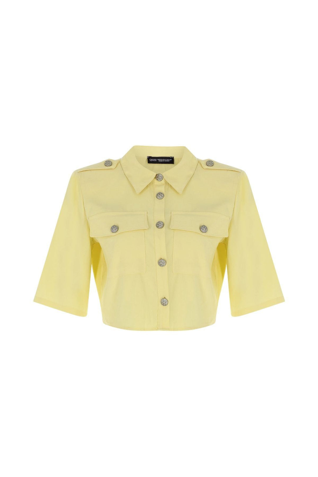 Düğme Detaylı Crop Gömlek Sarı